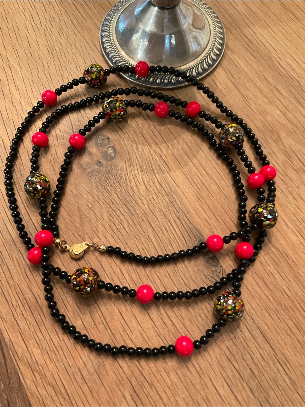 Source Unknown Black and Red Multi-Strand Beaded Necklace